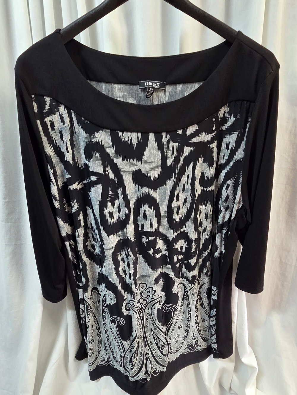 Elementz Black and White Long Sleeve Printed Top